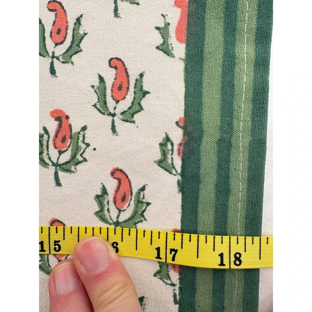 Vintage Set of 6 Hand Block Print Placemats Green Red Paisley Cotton 18x12
